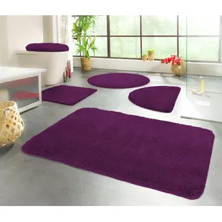 KiNZLER Badematte Chaozhou, Badvorleger, Badezimmer Teppich, Höhe 20 mm, rutschhemmend beschichtet, fußbodenheizungsgeeignet, Polyester, rechteckig, 2er-Set rechteckig 55x50 cm / rechteckig 50x80 cm, Badteppich, Uni Farben, weich, als rechteckig, rund & Set erhältlich lila 2er-Set rechteckig 55x50 cm / rechteckig 50x80 cm