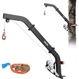 Vevor Game Hoist zur Baummontage, Tragkraft 160 kg, Wildhebezeug mit Ratschengurt, Hochleistungs-Hirschaufhänger zum Häuten, Säubern, Aufhängen von Wildtieren, 1200 x 310 x 130 mm, Schwarz