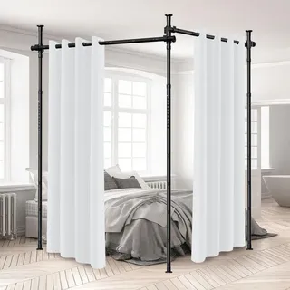 Faziango Raumteiler Paraventgestell Gardinenstange, 1,22-3,05M Höhenverstellbar Gardinenständer Flexibel Raumtrenner Gestell, Breite 70-355CM Ver... - Schwarz