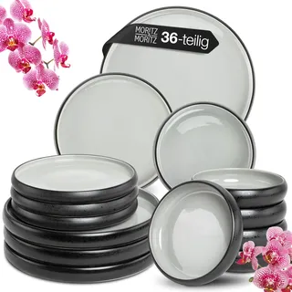 Moritz & Moritz SOLID UNI Geschirrset 12 Personen Grau 36-teilig - Modernes Steinzeug Geschirr Set - Mikrowellen- & Spülmaschinenfest, Essgeschirr, Tafelservice, Kombiservice 12 Personen