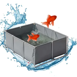 Pounjsd Gartenteich becken für Die Wasserspeicherung,Oberirdische Fischteiche, Nicht Aufblasbar,Outdoor Fischteich Lagertank, Segeltuch fischteich mit Ständer, 1.5*1*0.7m, Vergnügungsparks, Familie