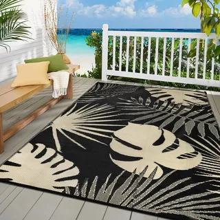 Capslpad Outdoor Teppich Wetterfest, Balkon Teppich, Kunststoff Camping Teppich, Leichtgewicht Picknickdecke, Vorzeltteppich Outdoorteppich für Balkon, Picknick, Camping, Garten, 180 x 270 cm Schwarz
