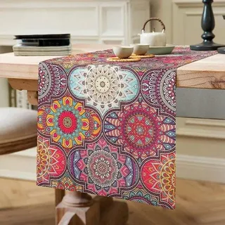 Famanu Tischläufer Boho-Stil Vintage Rot - 40 x 140 cm
