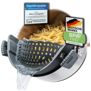 Netrox Schnappsieb aus Silikon, Nudelsieb Aufsatz für Topf & Pfanne | Zum Einhängen, BPA-frei, spülmaschinenfestes Küchensieb, Abtropfsieb und Abgießhilfe für Töpfe, Topfsieb