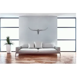 FineBuy Bull Geweih S Wanddekoration 74cm breit Alu Aluminium silber Wandgeweih