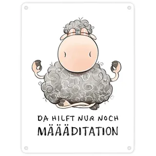 speecheese Schaf Metallschild in 15x20 cm mit Spruch Da hilft nur noch MÄÄÄditation Yoga Meditation Flauschiger Sport Humor Süßes Witziges Schaf Metallschild in 15x20 cm