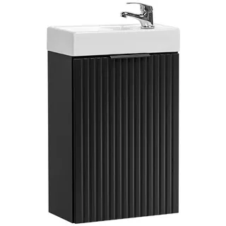 Lomadox Waschtisch ADELAIDE-56-BLACK, 40 cm breit in schwarz, gerillte Front, Gäst-WC schwarz