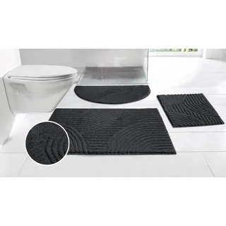 OTTO home Badematte Ognon, Scandi, Boho, modernes Muster, Höhe 15 mm, rutschhemmend beschichtet, schnell trocknend, strapazierfähig, fußbodenheizungsgeeignet, Polyester, rechteckig, Badteppich, Uni Farben, Hoch-Tief-Effekt grau rechteckig | 80 cm x 150 cm x 15 mm
