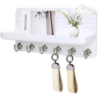 Kldgris Schlüsselbrett mit Ablage, Schlüsselboard Schlüsselbrett Weiss Holz mit 6 Schlüsselhaken, für Flur, Schlafzimmer, Küche, Hängen Küchenbesteck Weiß