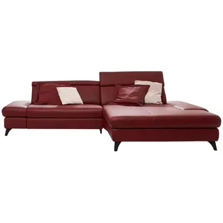 Cantus Ecksofa, Bordeaux, Metall, Echtleder, Longlife-Leder, 3-Sitzer, L-Form, 316x184 cm, Goldenes M, Fußauswahl, Lederauswahl, Hocker erhältlich, Rückenfutter, individuell planbar, Wohnzimmer, Sofas & Couches, Wohnlandschaften, Ecksofas