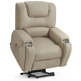 M MCombo Fernsehsessel 7252 Mikrofaser 91 x 106 x 77 cm Beigebraun elektrisch mit Massage & Heizung