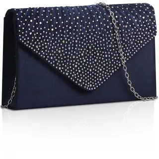 NiCoLa Damen-Clutch aus Satin - Abendtasche mit Abnehmbarem Kettenriemen für Hochzeit, Abschlussball, Party - Schwarz, Marineblau, Medium - M