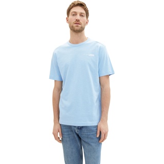 TOM TAILOR Herren Basic T-Shirt mit kleinem Logo-Print, 32245 - Washed Out Middle Blue, XL