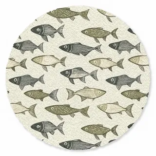 MuchoWow Fußmatte Rund Fische - Klassisch - Grün, Rechteckig, Schmutzfangmatte, Teppich, Türmatte 90x90 cm grün 90 cm x 90 cm