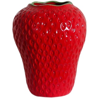 BURLOE Erdbeer Dekorative Keramik Vase, Modern Strawberry Vasen Für Blumen Vintage Erdbeervase Wohnzimmer Küche Garten Büro Vase Deko Rot Decor,Rot,M
