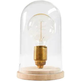 Vintage Tischlampe EDISON im Retro Stil Edison Lampe E27 Holz Glas Glaskuppel Wohnzimmerlampe Glühbirne Tischleuchte Nostalgie