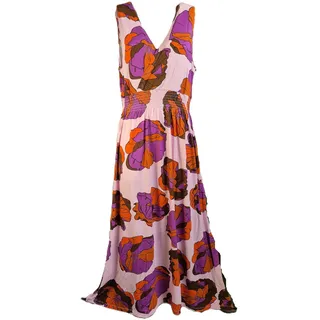 Aniston Maxikleid, Flieder mit Blumenmuster, V-Ausschnitt, Taillenbund mit Gummizug, Orange-Violett - 44