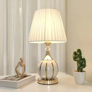 Mengjay Tischlampe mit Stoffschirm, Kabelschalter, Keramikfuß, Nachttischlampe, Tischleuchte, Dekolampe Flur, Bürolampe, Leselampe, Wohnzimmer, Schlafzimmer (A)