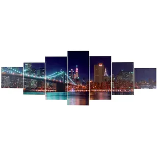 Leinwandbild Hhg-161 Xl, Wandbild Keilrahmenbild Kunstdruck, 7-teilig 245x87cm New York