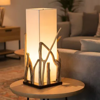 levandeo Lampe Tischlampe H50cm Treibholz Holzlampe Design Tischleuchte Deko