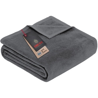 Ibena Porto XXL Decke 220x240 cm – Baumwollmischung weich, warm & waschbar, Tagesdecke grau einfarbig