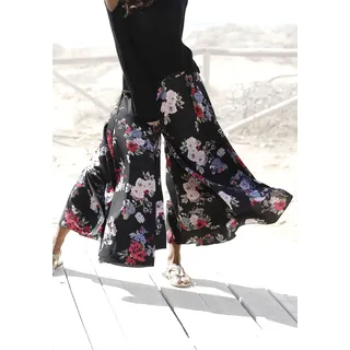 Hosenrock LASCANA "mit extra weitem Bein", Damen, Gr. 44, schwarz (schwarz, bedruckt), Web, Obermaterial: 100% Polyester, bedruckt, figurumspielend lang, Röcke, mit Blumenprint, Culotte, weites Bein, luftige Sommerhose, Schlupfhose