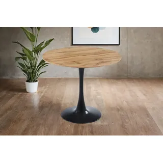 Esstisch Stockholm | Tisch rund Ø 90 cm | Holz Wildeiche-Optik | Gerade Kante | Tulpenfuß Metall schwarz | Moderner Beistelltisch/Bistrotisch fü... - Braun