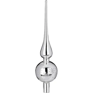 Inge Glas Christbaumspitze dekoriert 28cm | Weihnachtsbaumspitze Glitzer Sterne Schneeflocken | Spitze aus Glas (Frosty Silver Silber Glanz)