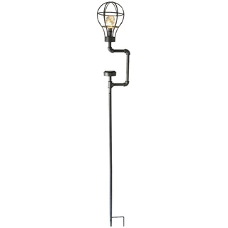 Solarleuchte Wegelampe Außenleuchte Industrial Wasserrohr Design Gartendeko LED Gartenleuchte mit Erdspieß, antik schwarz, LED, H 65 cm