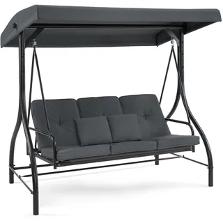 M MCombo Hollywoodschaukel mit Liegefunktion, Gartenschaukel 3 Sitzer wetterfest, Outdoor Schaukelbank mit verstellbarem Dach, 187 * 118 * 175 cm, 4088 (Dunkgelgrau)