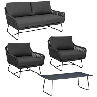 CASA DOMA Gartenlounge-Set Ribera/Arista, (Lounge-Set für 4 Pers., 4-tlg., Sofa, 2 Sessel, Tisch), wetterfester Stoff, Rope anthrazit, Kufengestell grau