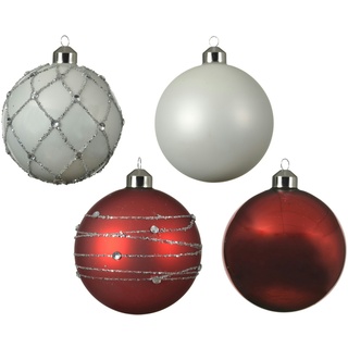 Christbaumkugel Weihnachtskugel Glas D: 10cm glänzend und matt rot weiß 4er Set