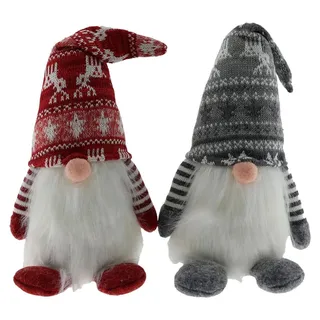 Hausleben Wichtel Set 2-teilig 25 cm – Weihnachtsdeko Skandinavisch – Deko Wichtel Rot & Grau mit Bart – Winterdeko Figuren für Fensterbank,...