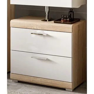inn.furn Waschbeckenunterschrank in Weiß Hochglanz und Eiche, 60 cm, Mambo