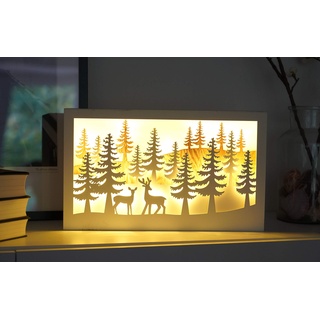 Spetebo LED Weihnachtsszene Winterwald 40x24 cm - 15 LED - Holz Deko Leuchte Weihnachtsdeko beleuchtet