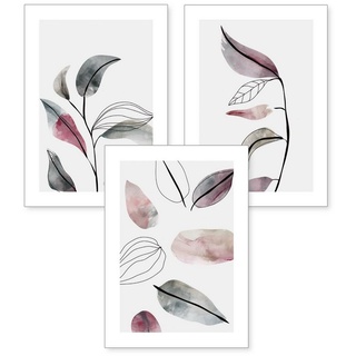 Kreative Feder Poster Floral Rot, Natur (Set, 4 St), 3-teiliges Poster-Set, Kunstdruck, Wandbild, optional mit Rahmen, wahlw. in DIN A4 / A3, 3-WP081
