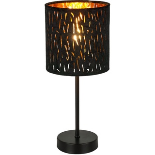 Nachttischleuchte Textil schwarz Tischlampe gold schwarz Beistellleuchte Stoff, Schalter Samt Lichteffekt, 1x E14, DxH 15 x 35 cm