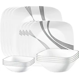 Corelle Urban Arc 16-teilig, Service für 4, Geschirr-Set, 8 Teller, Schüsseln, splitter- und bruchfest, Abendessen und Corelleware weiß
