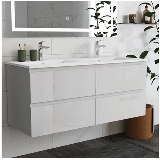 duschspa Doppelwaschtisch 120cm Waschtisch mit Unterschrank Waschbecken mit Badschrank 120 cm x 56 cm x 46.5 cm