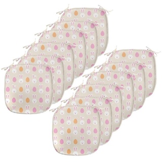 Abakuhaus Stuhlkissen »Dekoratives wasserfestes Kissen mit Riemen für Küchensitze«, Ostern Häschen Gesichter und Eier orange|rosa