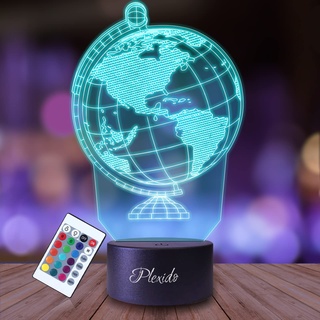 Plexido Nachtlicht Globus Erdplanet Illusion Lampe 3D Nachttischlampe Geschenk für Kinder Personalisiert Graveur Weltraum Kinderzimmer LED Licht Fernbedienung 16 Farbwechsel Wohnzimmer Dekoration