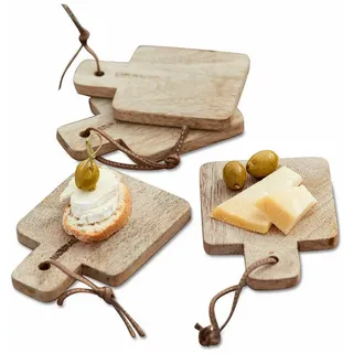 Loberon Schneidebrett-Set 4-tlg. Mangoholz  mit Lederbändchen  naturbelassen  braun