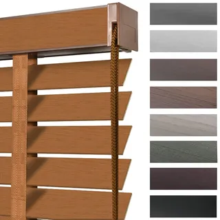 Holzjalousie Innen, Jalousien aus Echtholz für Schlafzimmer mit 5 cm Lamellen, Horizontale Jalousette Verdunkelungs- & Lichtdurchlässige Für Büro Sonnenschutz/Wärmedämmvorhänge(Dark Wood Grain)