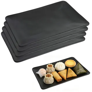 SERYUUT 4pcs Melamin Teller Kunststoff bruchsicher Teller Camping Geschirr Extra dicker robuster rechteckiger Teller schwarz BPA frei Spülmaschinengeeignet 30°C bis 120°C hitzebeständig