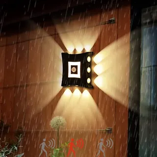 LED Modern Innen/Aussen Wandleuchte mit Bewegungsmelder Garten Aussenlampe Up Down 18W Schwarz Wandlampe Aluminium Wasserdichte IP65 Wandbeleuchtung für Wohnzimmer Schlafzimmer Flur Bad (Warmweiß)