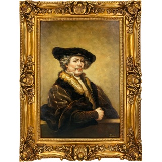 Casa Padrino Barock Ölgemälde Rembrandt Mehrfarbig / Gold 100 x 10 x H. 130 cm - Handgemaltes Gemälde mit Prunk Rahmen - Wand Deko im Barockstil