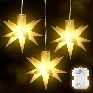 salcar 3er Set LED Weihnachtsstern Batteriebetrieben 3D spritzwassergeschützt Warmweiß