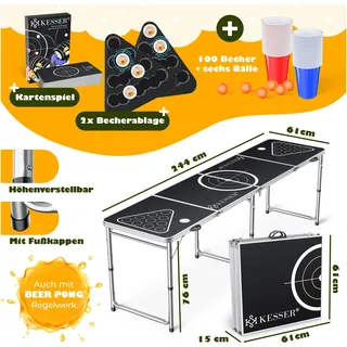 Kesser KESSER® Bier Pong Tisch Set mit Kartenspiel Trinkspiel inkl. 100 Becher 6 Bälle