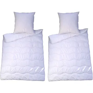 Bettenset 2X Bettdecke und 2X Kopfkissen = 4 teiliges Set Premium Weiss Allergiker Steppbett Steppbettdecke Bettwäsche 2X 135x200 cm & Kopfkissen 2X 80x80 cm Bezug 100% Polyester