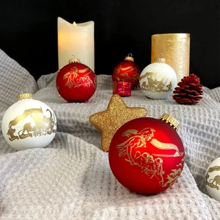 Roter Hahn 112 | Hochwertige Feuerwehr Christbaumkugeln aus Glas | Weihnachtskugeln Weihnachtsbaumanhänger Baumschmuck Weiss/Rot/Hohlstahlrohr (8, Rot)
